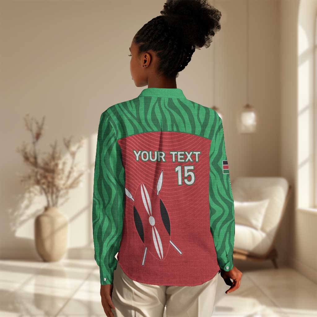 Custom Afro Athletics Kenya Women Casual Shirt Kenyan Runner - Maasai Shield LT15