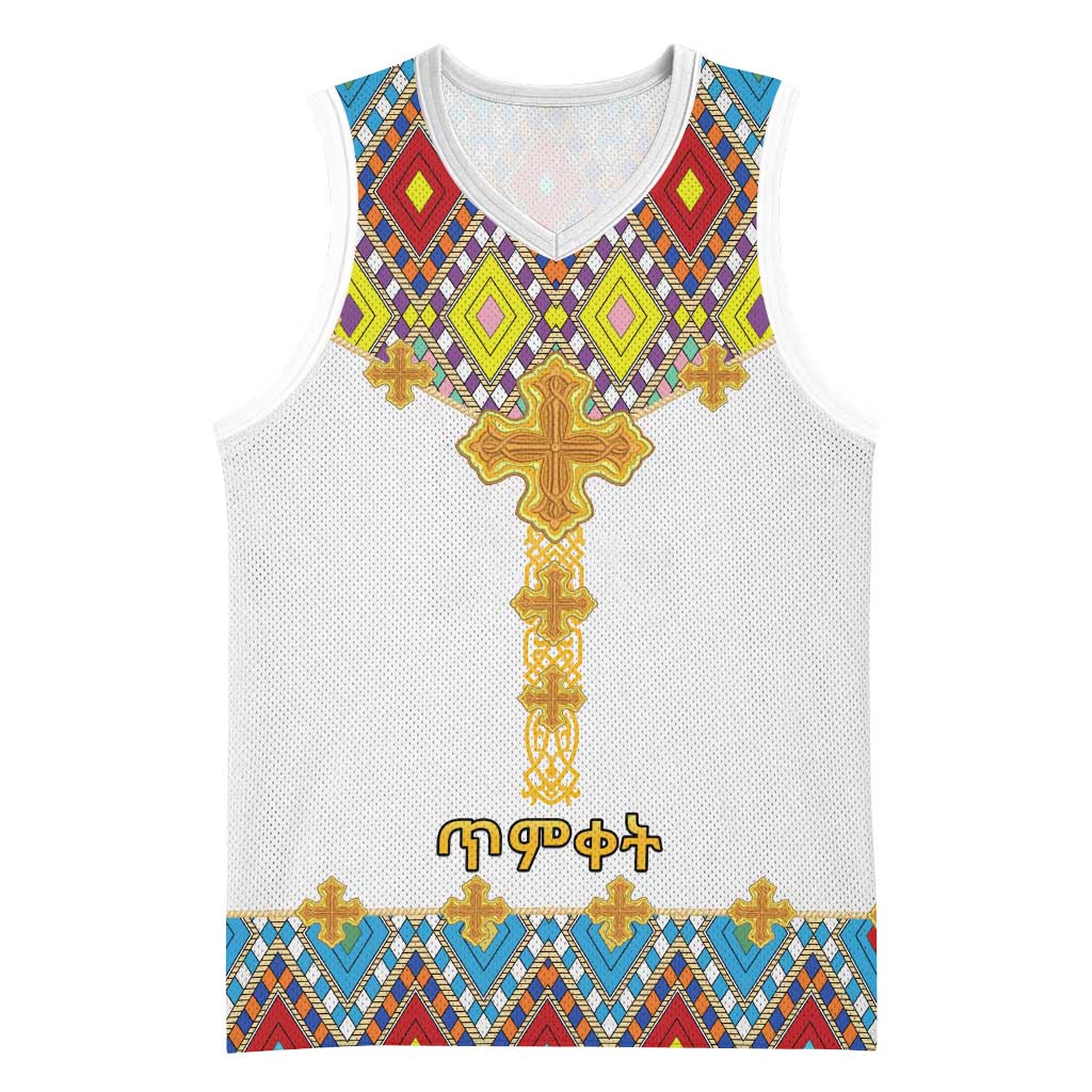 Happy Ethiopian Timkat Basketball Jersey Cross Mix Tilet Pattern - African Pride