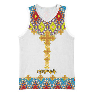 Happy Ethiopian Timkat Basketball Jersey Cross Mix Tilet Pattern - African Pride