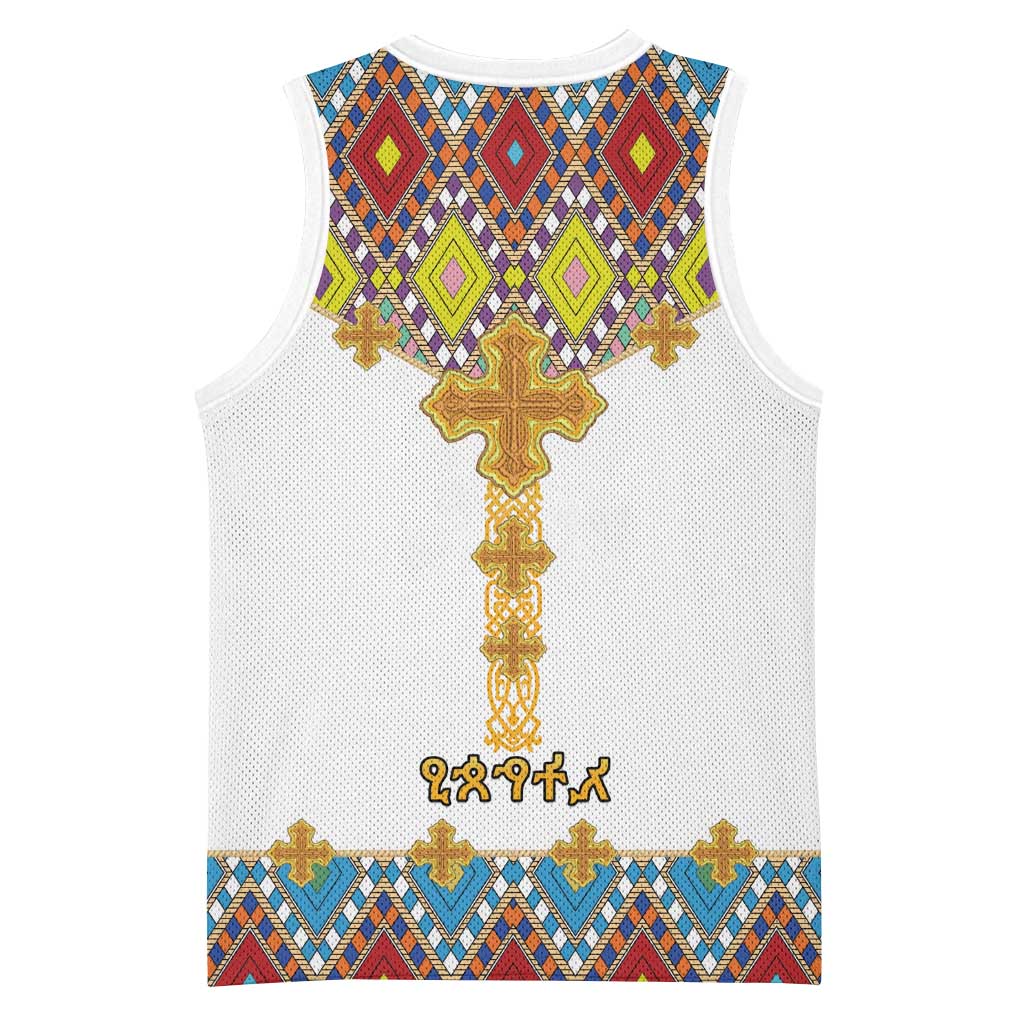 Happy Ethiopian Timkat Basketball Jersey Cross Mix Tilet Pattern - African Pride