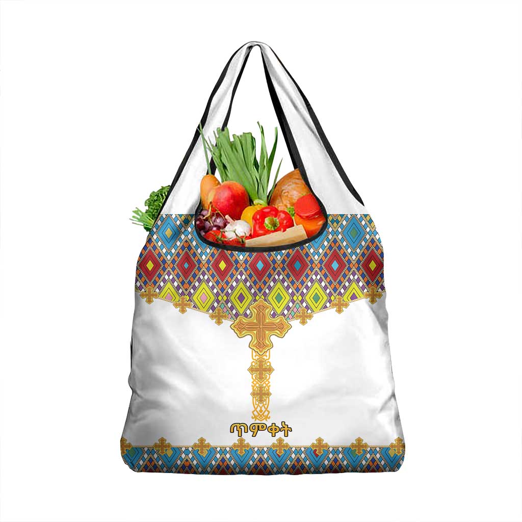 Happy Ethiopian Timkat Grocery Bag Cross Mix Tilet Pattern