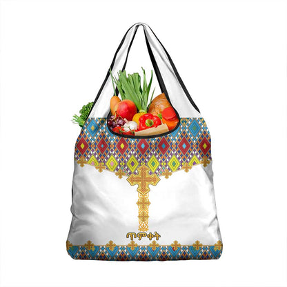 Happy Ethiopian Timkat Grocery Bag Cross Mix Tilet Pattern