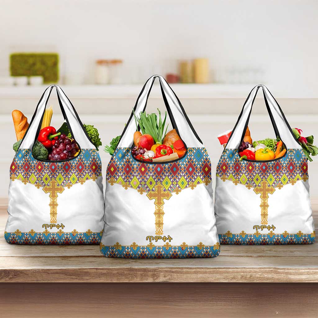Happy Ethiopian Timkat Grocery Bag Cross Mix Tilet Pattern