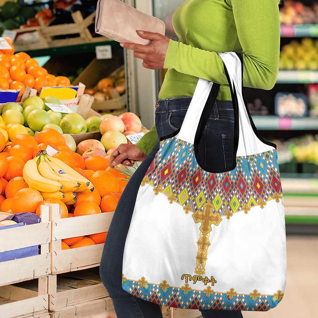 Happy Ethiopian Timkat Grocery Bag Cross Mix Tilet Pattern