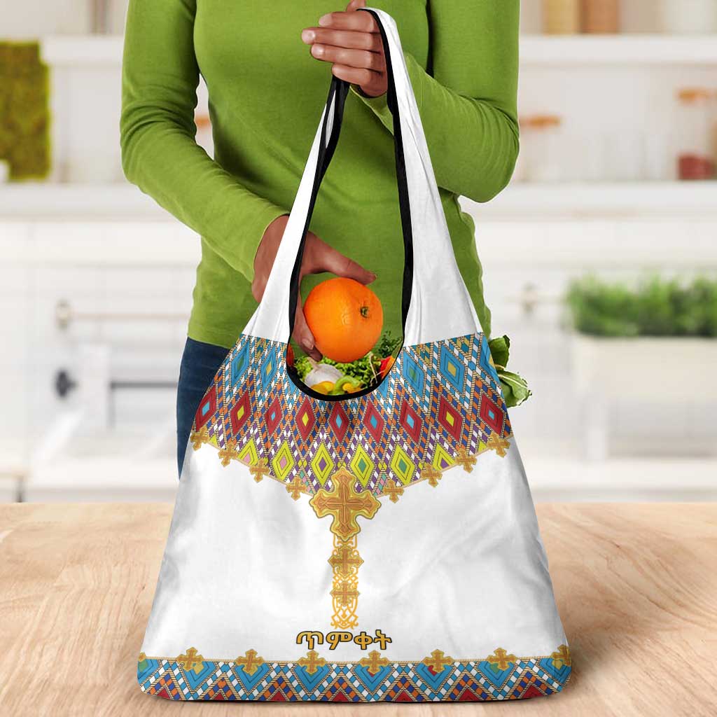 Happy Ethiopian Timkat Grocery Bag Cross Mix Tilet Pattern