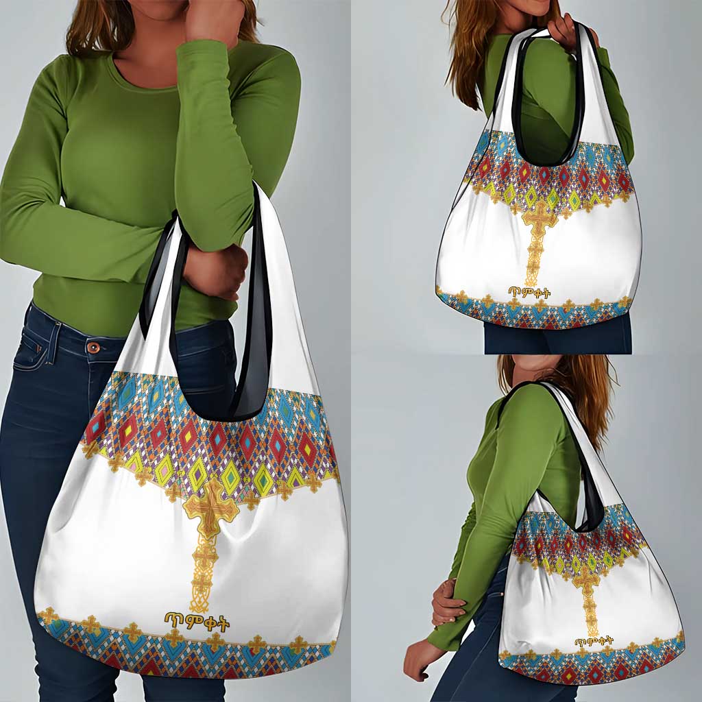 Happy Ethiopian Timkat Grocery Bag Cross Mix Tilet Pattern