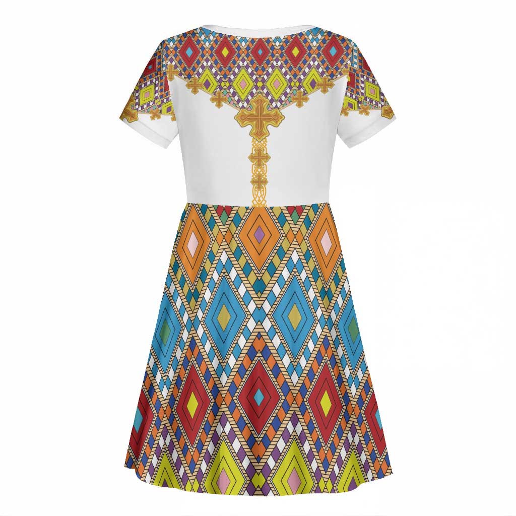 Happy Ethiopian Timkat Kid Short Sleeve Dress Cross Mix Tilet Pattern