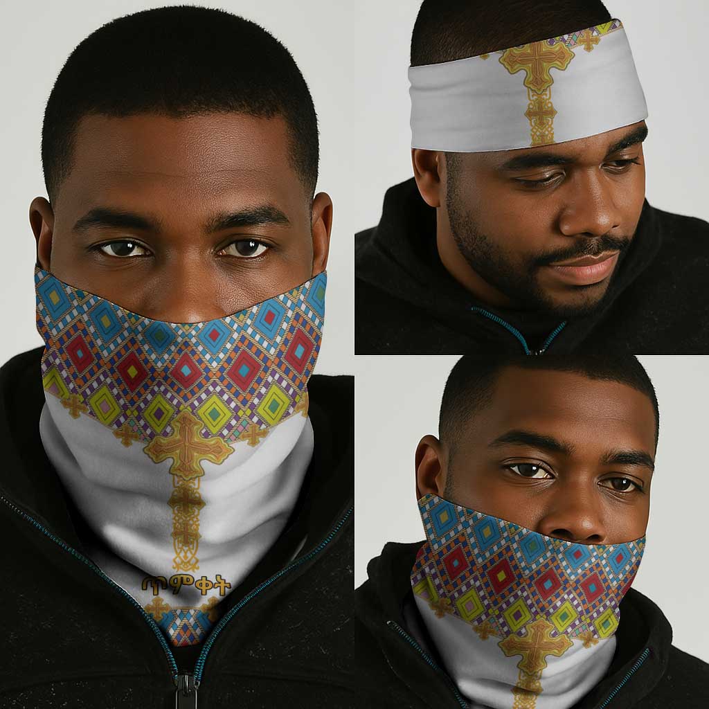 Happy Ethiopian Timkat Neck Gaiter Cross Mix Tilet Pattern LT15