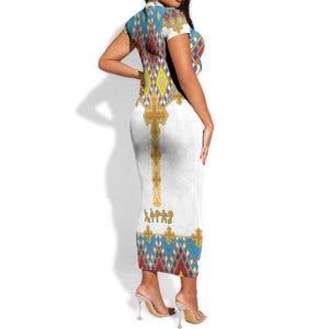 Happy Ethiopian Timkat Short Sleeve Bodycon Dress Cross Mix Tilet Pattern LT15
