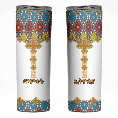 Happy Ethiopian Timkat Skinny Tumbler Cross Mix Tilet Pattern