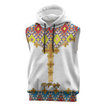 Happy Ethiopian Timkat Sleeveless Hoodie Cross Mix Tilet Pattern - African Pride