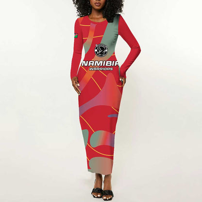 Afro Namibia Football Custom Long Sleeve Bodycon Dress Go Namibia Warriors - Sporty Style LT15
