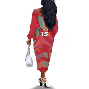 Afro Namibia Football Custom Off The Shoulder Long Sleeve Dress Go Namibia Warriors - Sporty Style