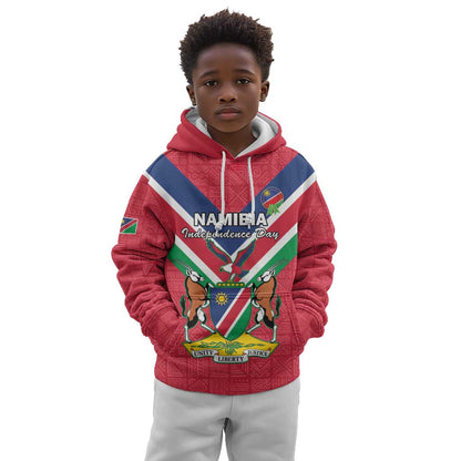 Personalised Namibia Kid Hoodie Coat Of Arms With Flag Map - Happy Independence Day