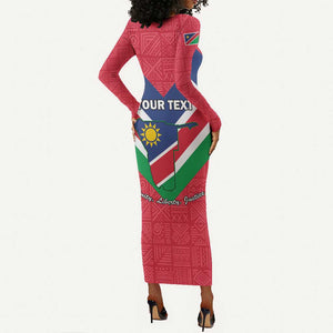 Personalised Namibia Long Sleeve Bodycon Dress Coat Of Arms With Flag Map - Happy Independence Day LT15