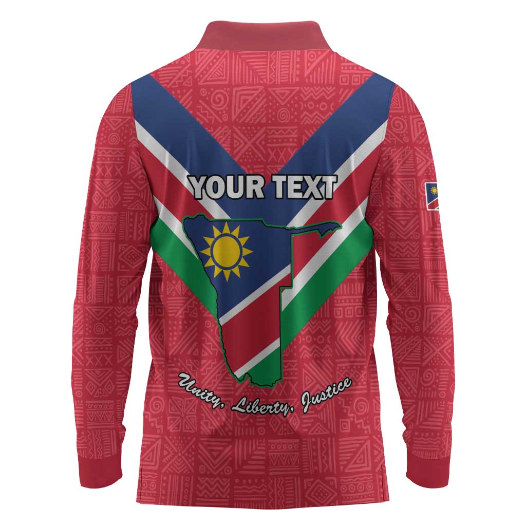 Personalised Namibia Long Sleeve Polo Shirt Coat Of Arms With Flag Map - Happy Independence Day