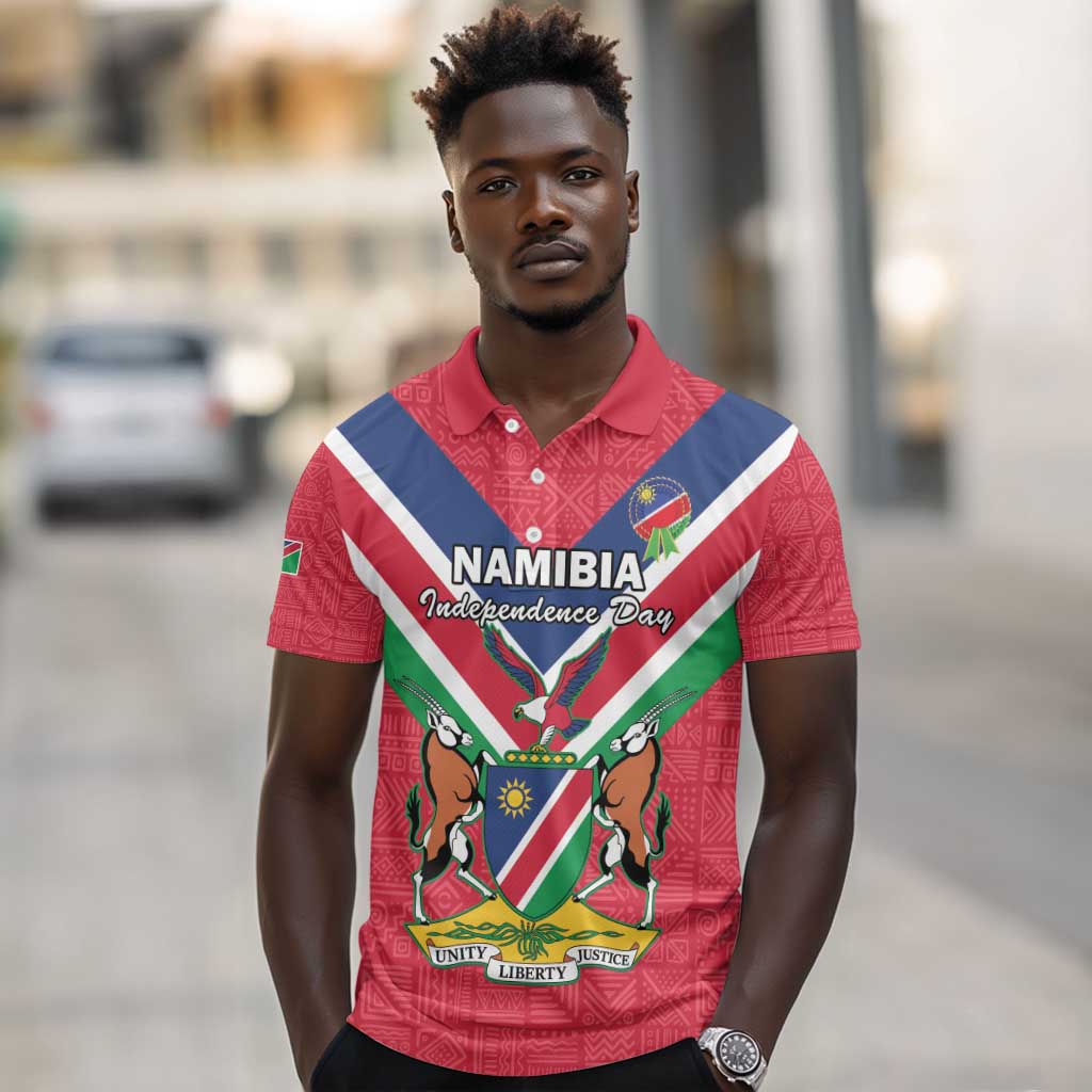 Personalised Namibia Polo Shirt Coat Of Arms With Flag Map - Happy Independence Day