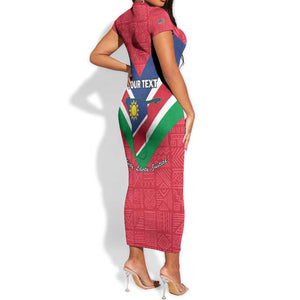Personalised Namibia Short Sleeve Bodycon Dress Coat Of Arms With Flag Map - Happy Independence Day LT15