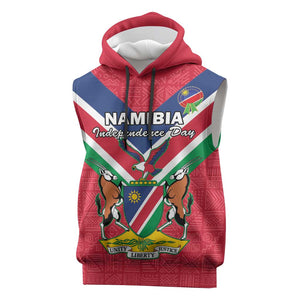 Personalised Namibia Sleeveless Hoodie Coat Of Arms With Flag Map - Happy Independence Day - African Pride