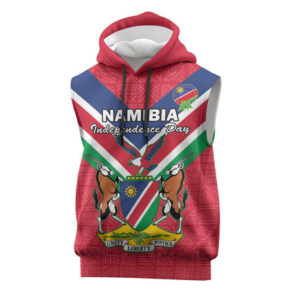 Personalised Namibia Sleeveless Hoodie Coat Of Arms With Flag Map - Happy Independence Day - African Pride