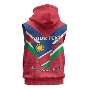 Personalised Namibia Sleeveless Hoodie Coat Of Arms With Flag Map - Happy Independence Day - African Pride