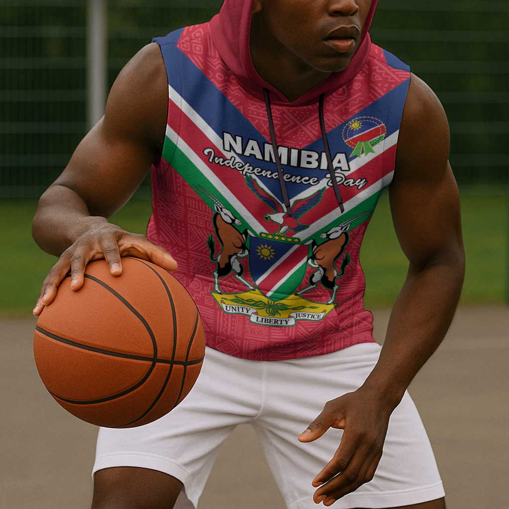 Personalised Namibia Sleeveless Hoodie Coat Of Arms With Flag Map - Happy Independence Day - African Pride
