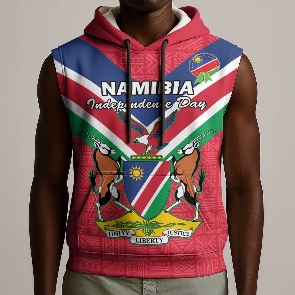 Personalised Namibia Sleeveless Hoodie Coat Of Arms With Flag Map - Happy Independence Day - African Pride