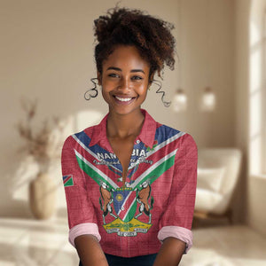 Personalised Namibia Women Casual Shirt Coat Of Arms With Flag Map - Happy Independence Day LT15