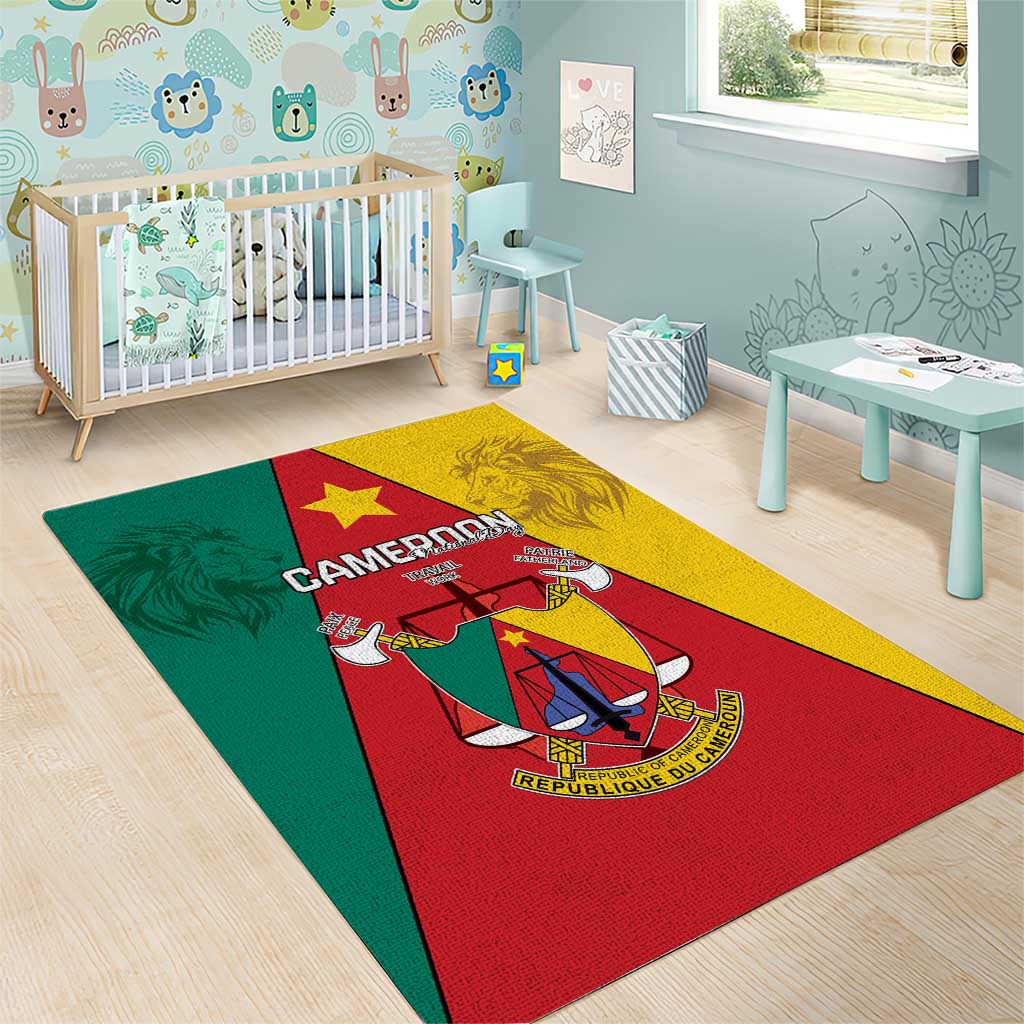 Cameroon National Day Area Rug Lion Mix Coat Of Arms Style