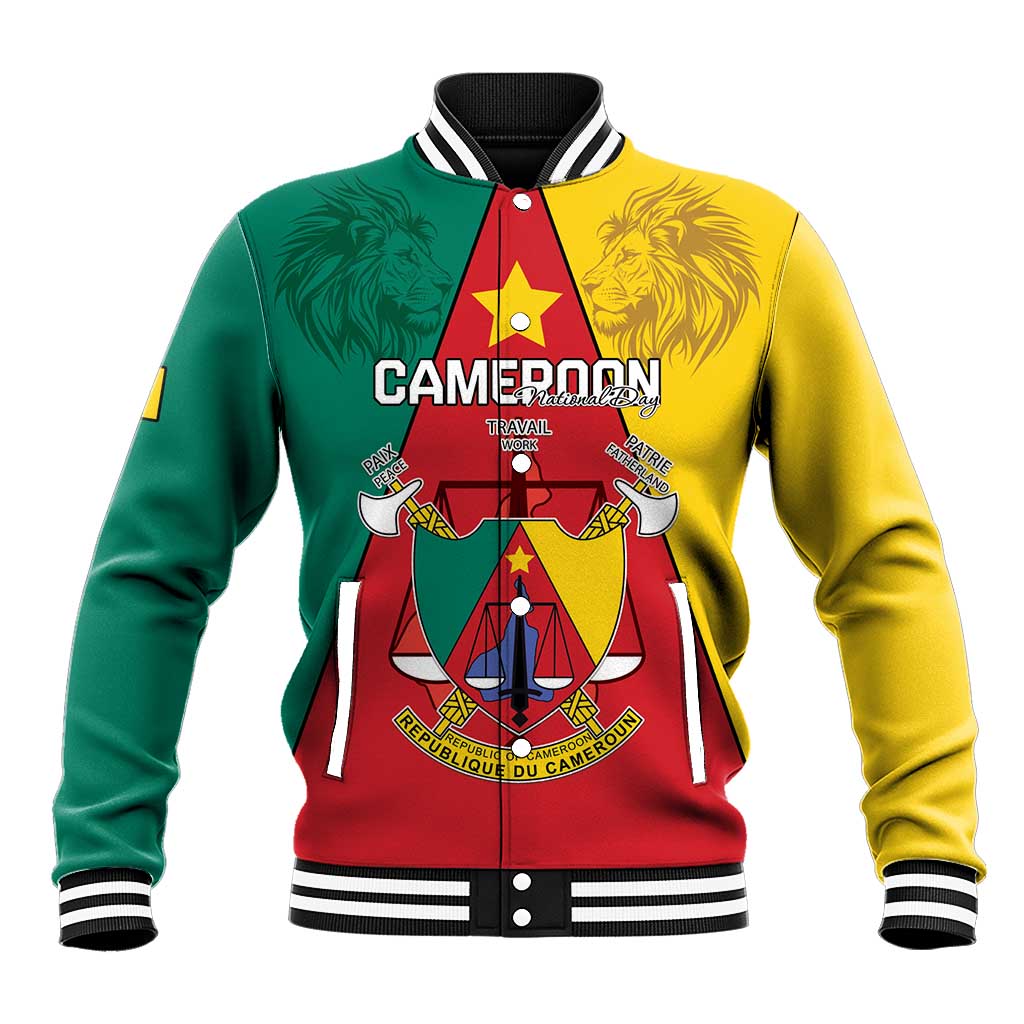Personalised Cameroon National Day Baseball Jacket Lion Mix Coat Of Arms Style