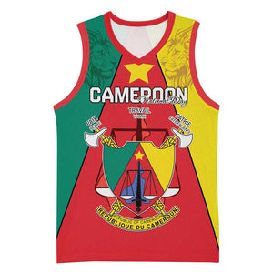 Personalised Cameroon National Day Basketball Jersey Lion Mix Coat Of Arms Style - African Pride