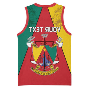 Personalised Cameroon National Day Basketball Jersey Lion Mix Coat Of Arms Style - African Pride