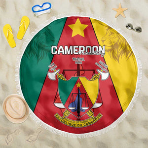 Cameroon National Day Beach Blanket Lion Mix Coat Of Arms Style