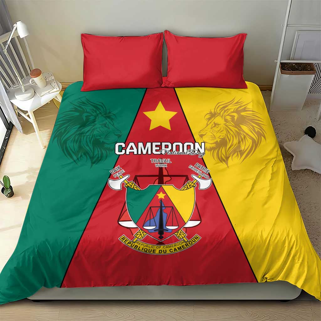 Cameroon National Day Bedding Set Lion Mix Coat Of Arms Style