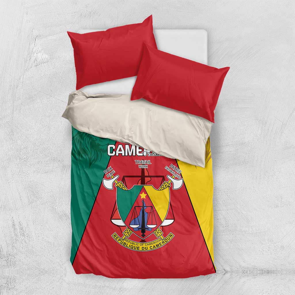 Cameroon National Day Bedding Set Lion Mix Coat Of Arms Style