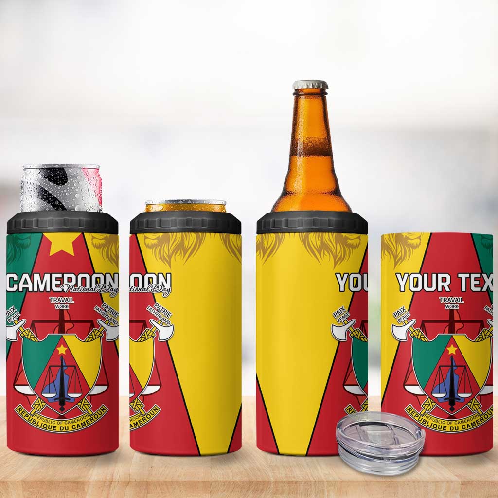 Personalised Cameroon National Day 4 in 1 Can Cooler Tumbler Lion Mix Coat Of Arms Style