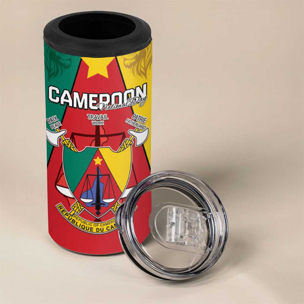 Personalised Cameroon National Day 4 in 1 Can Cooler Tumbler Lion Mix Coat Of Arms Style