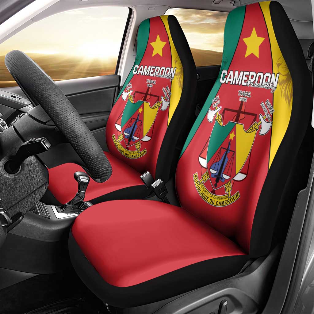 Cameroon National Day Car Seat Cover Lion Mix Coat Of Arms Style