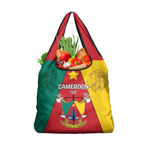 Cameroon National Day Grocery Bag Lion Mix Coat Of Arms Style