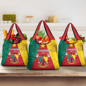 Cameroon National Day Grocery Bag Lion Mix Coat Of Arms Style