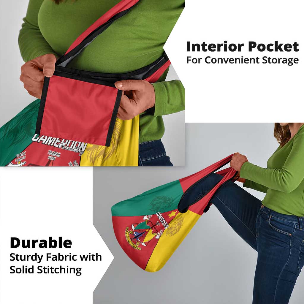Cameroon National Day Grocery Bag Lion Mix Coat Of Arms Style
