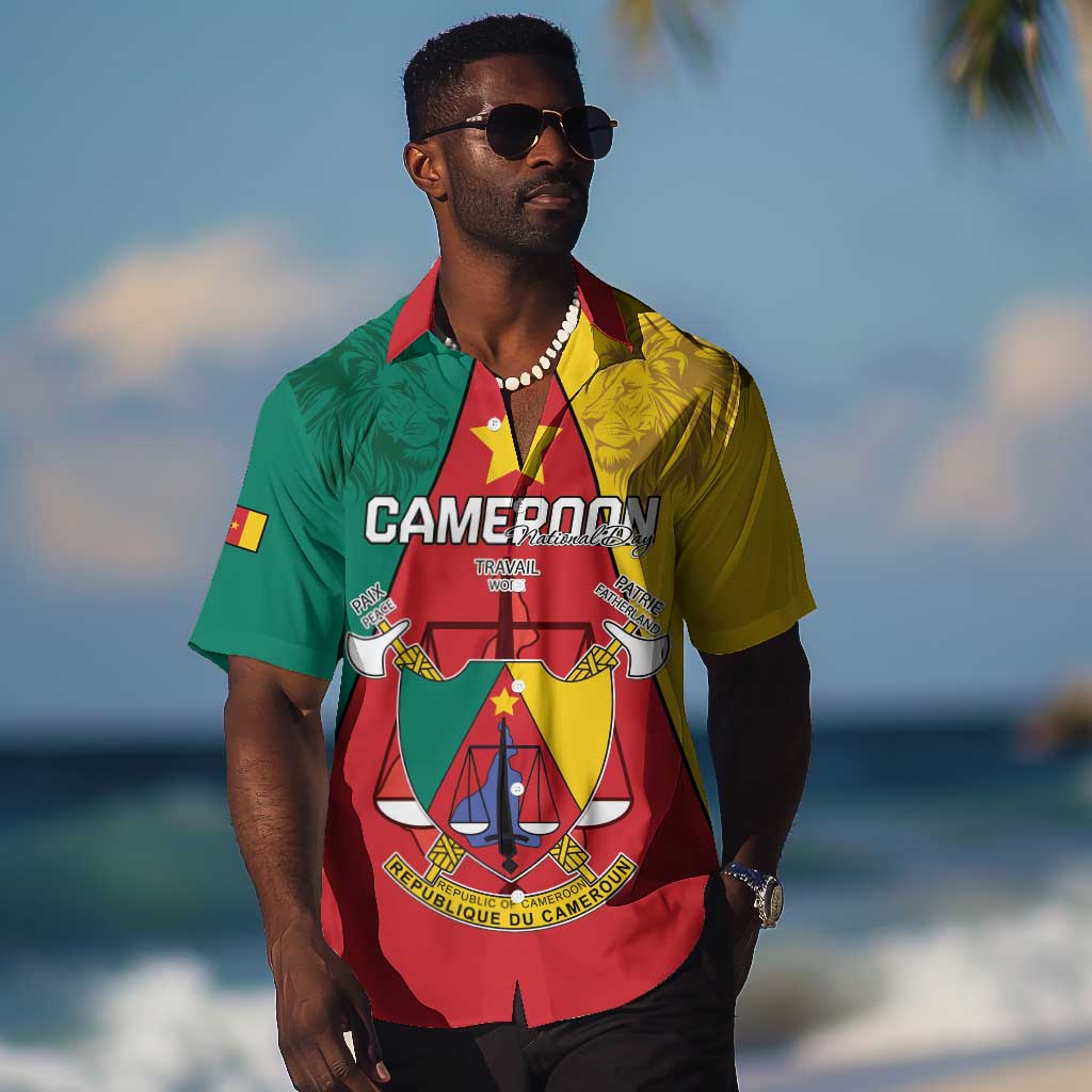 Personalised Cameroon National Day Hawaiian Shirt Lion Mix Coat Of Arms Style