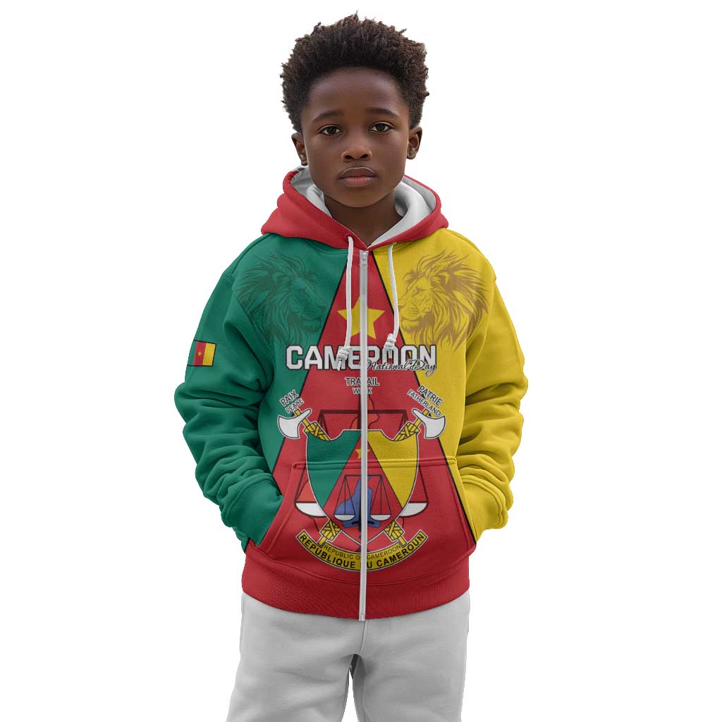 Personalised Cameroon National Day Kid Hoodie Lion Mix Coat Of Arms Style
