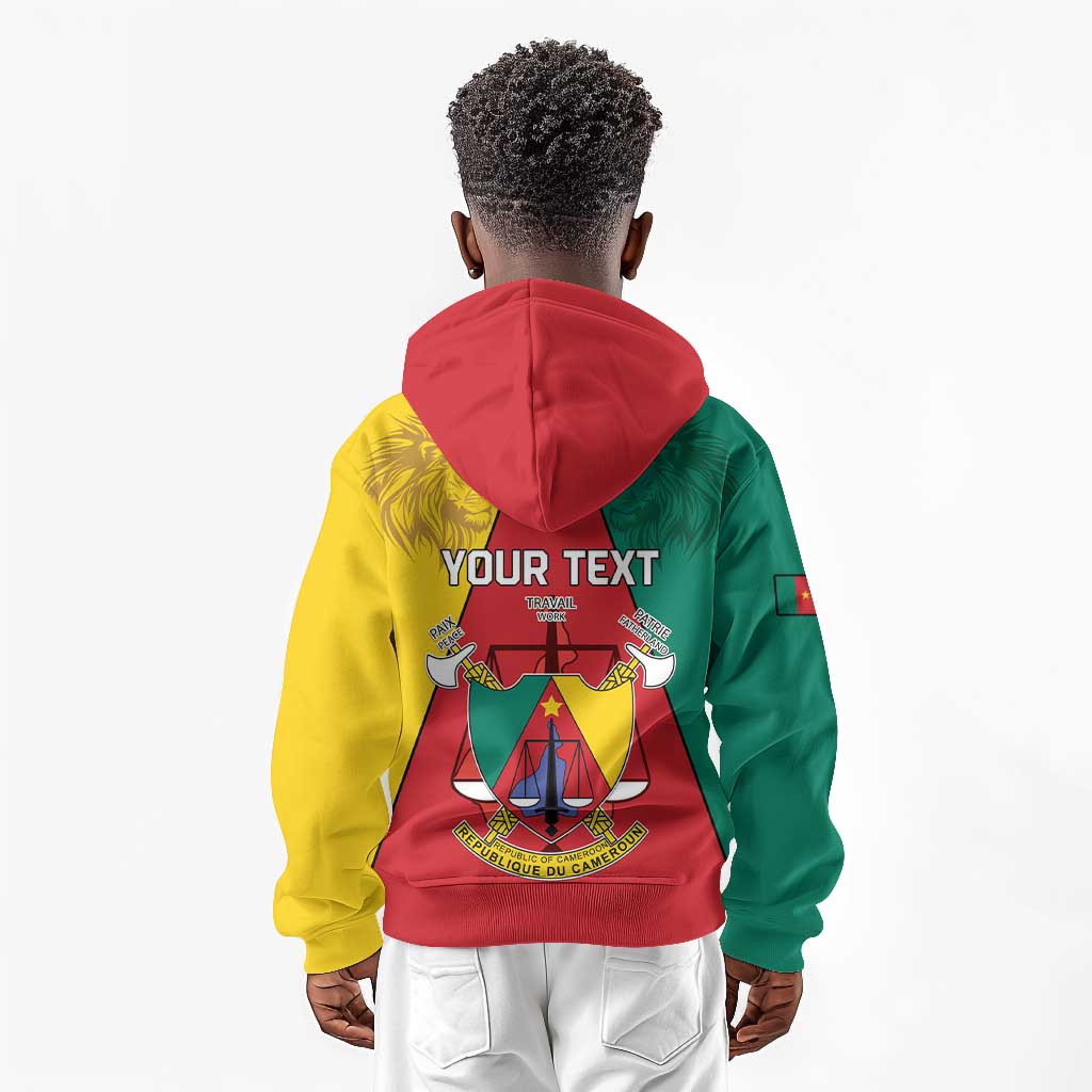 Personalised Cameroon National Day Kid Hoodie Lion Mix Coat Of Arms Style