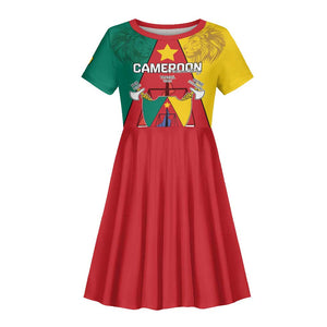 Personalised Cameroon National Day Kid Short Sleeve Dress Lion Mix Coat Of Arms Style