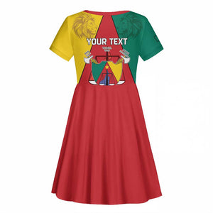 Personalised Cameroon National Day Kid Short Sleeve Dress Lion Mix Coat Of Arms Style