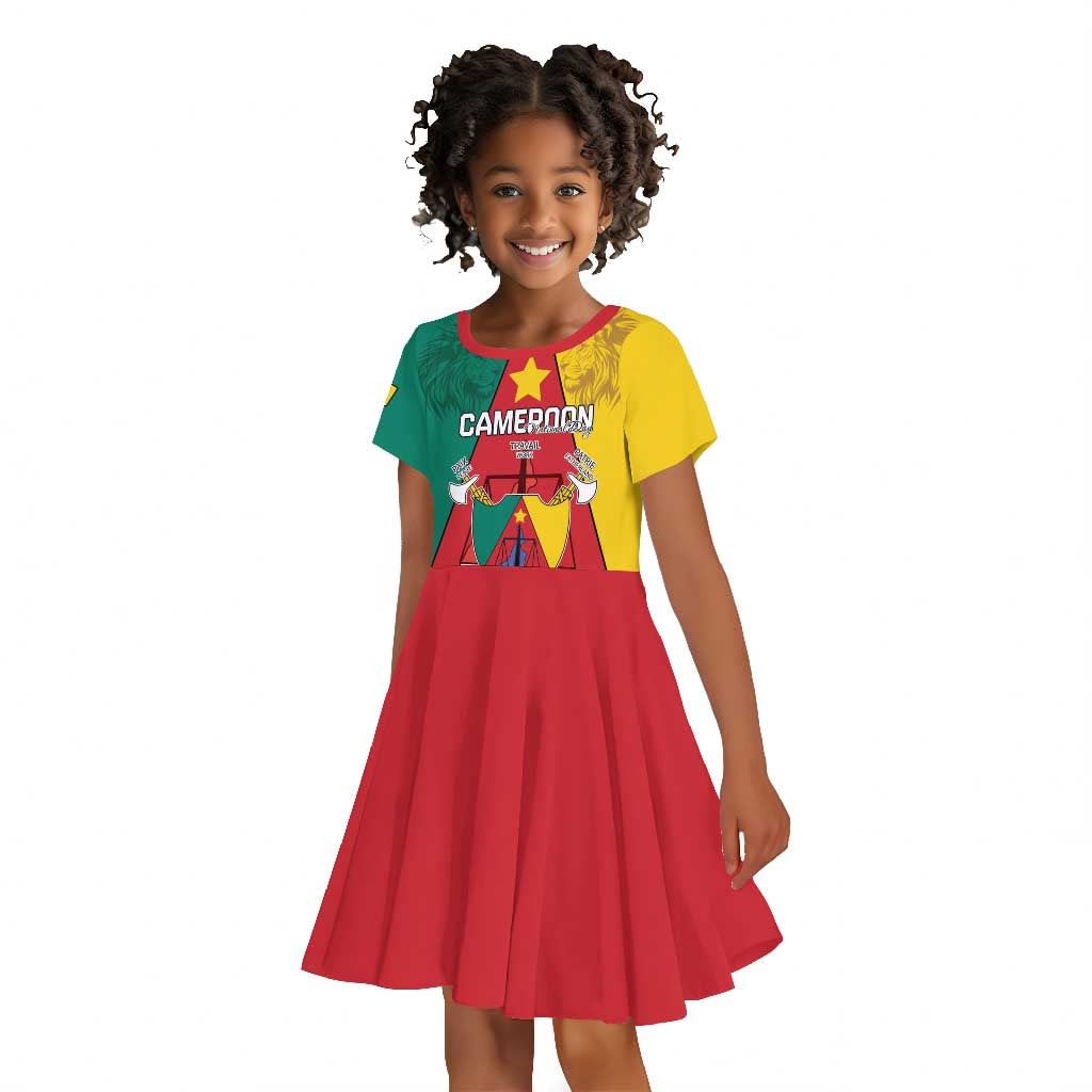 Personalised Cameroon National Day Kid Short Sleeve Dress Lion Mix Coat Of Arms Style