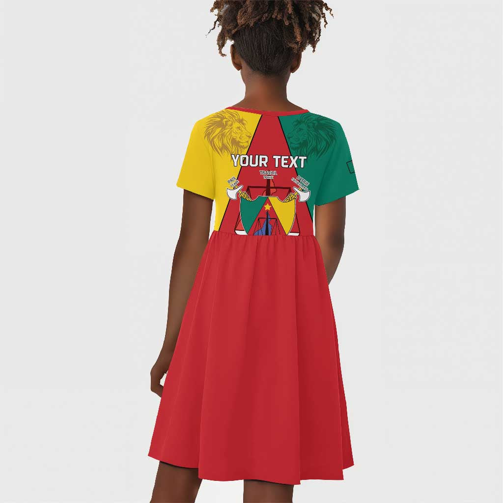 Personalised Cameroon National Day Kid Short Sleeve Dress Lion Mix Coat Of Arms Style