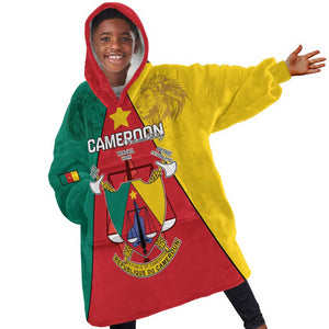 Personalised Cameroon National Day Kid Wearable Blanket Hoodie Lion Mix Coat Of Arms Style