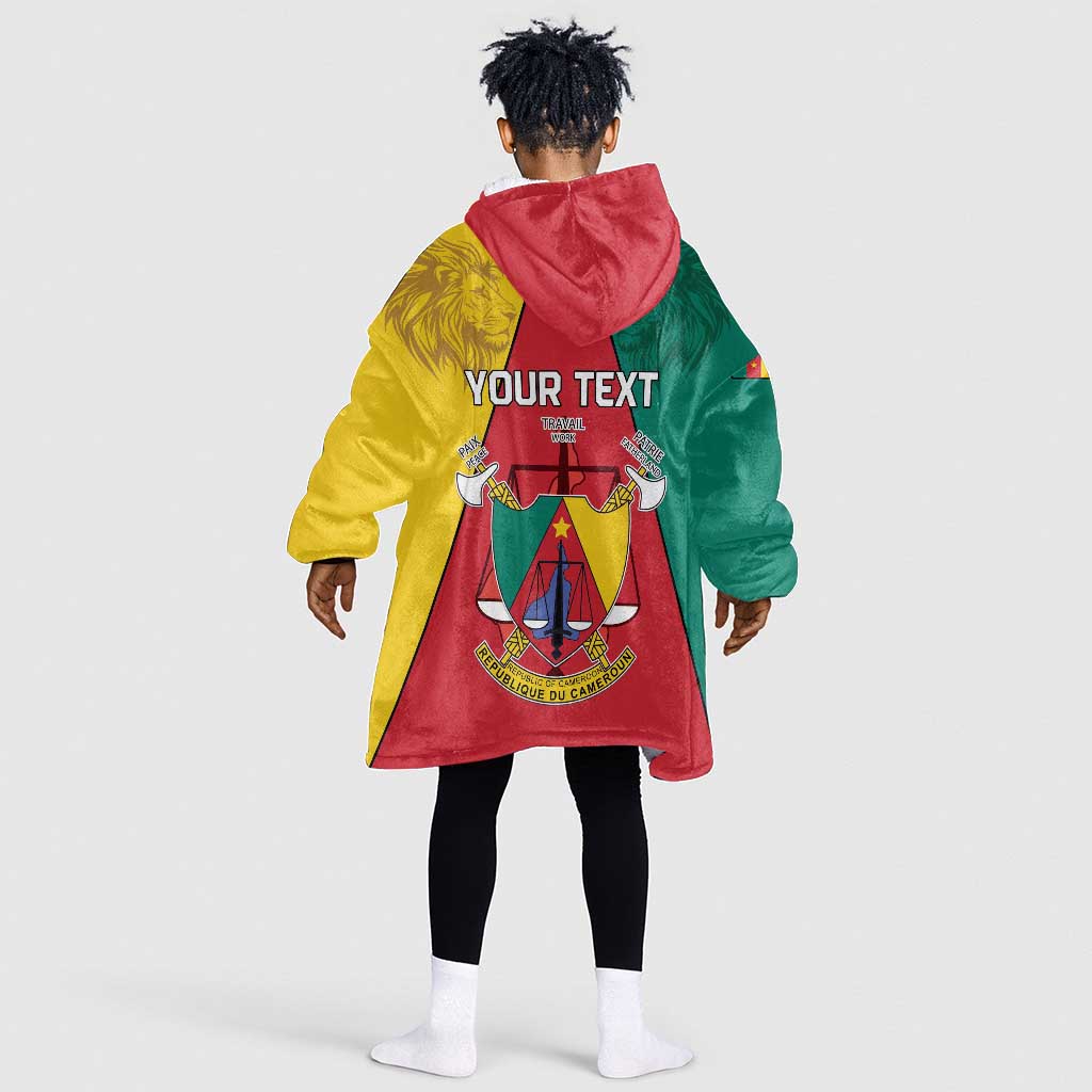 Personalised Cameroon National Day Kid Wearable Blanket Hoodie Lion Mix Coat Of Arms Style